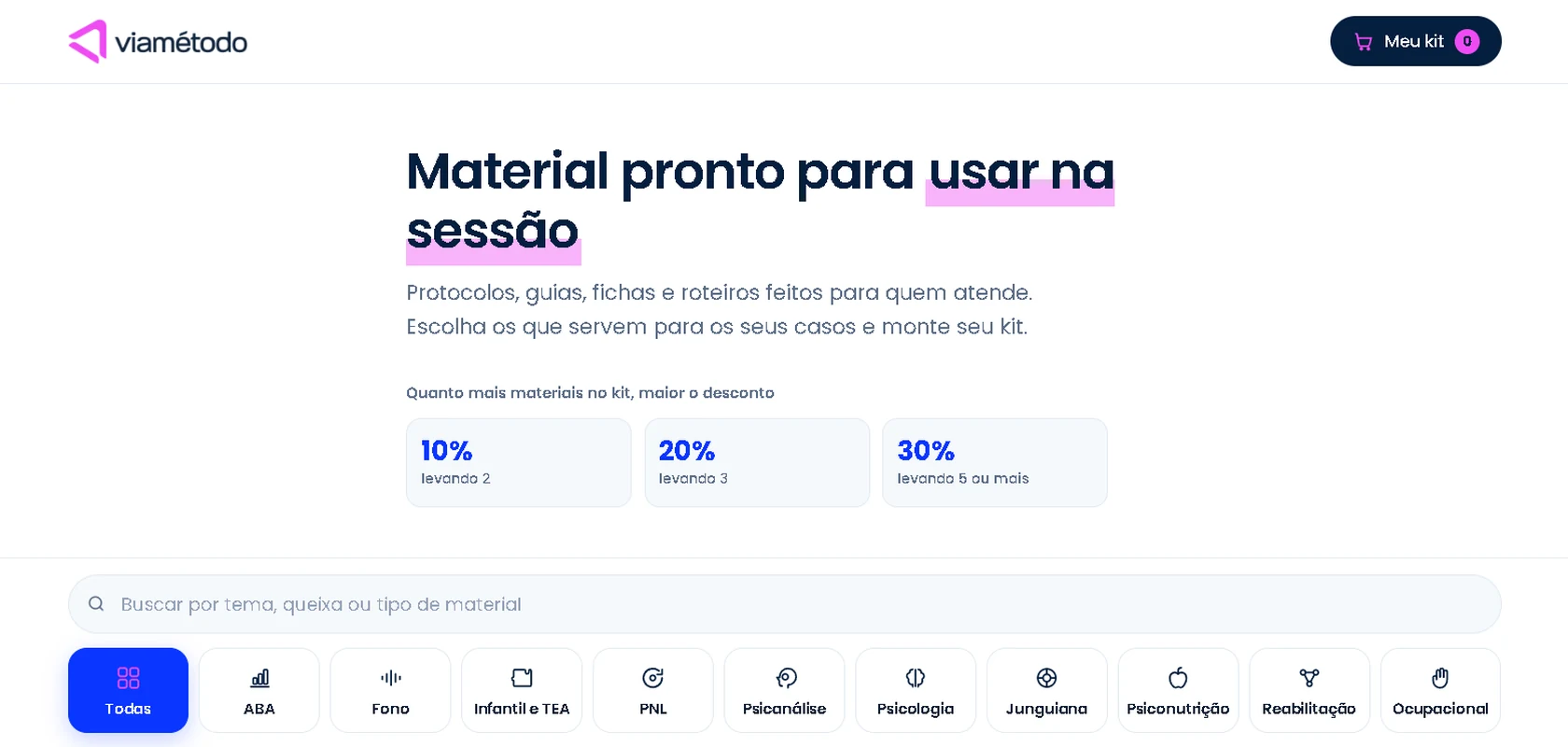 Biblioteca de materiais de aplicação clínica da ViaMétodo